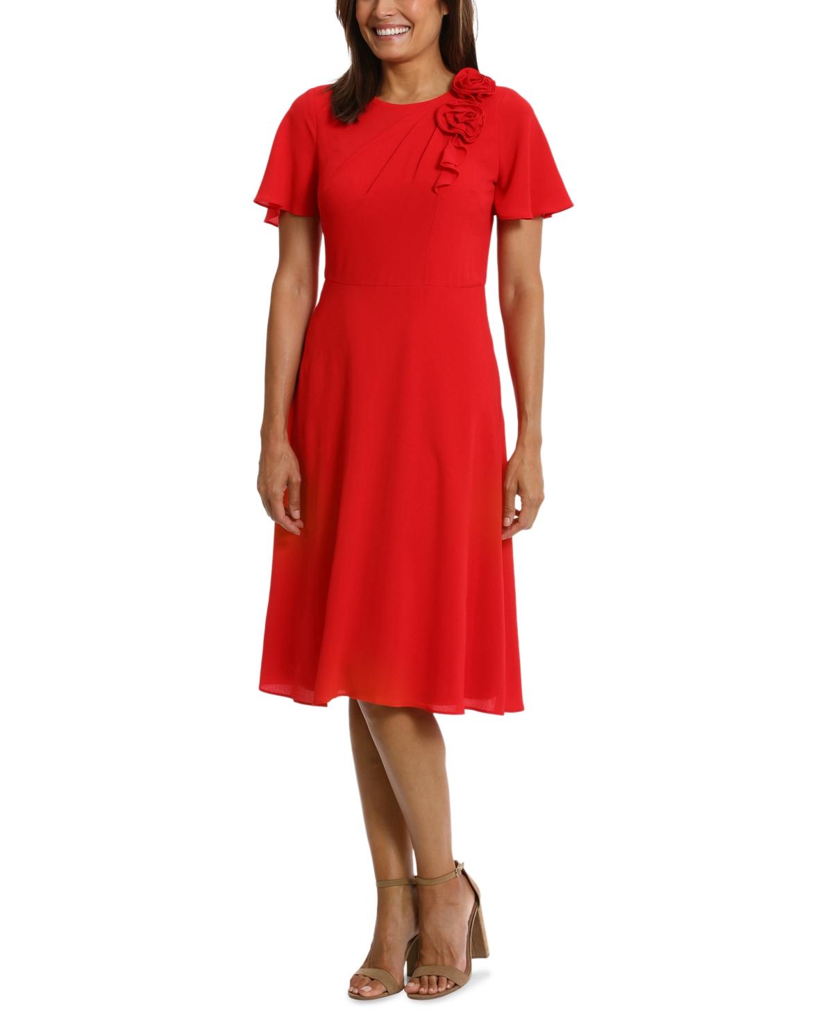 Women's Rosette Flutter-Sleeve Midi Dress