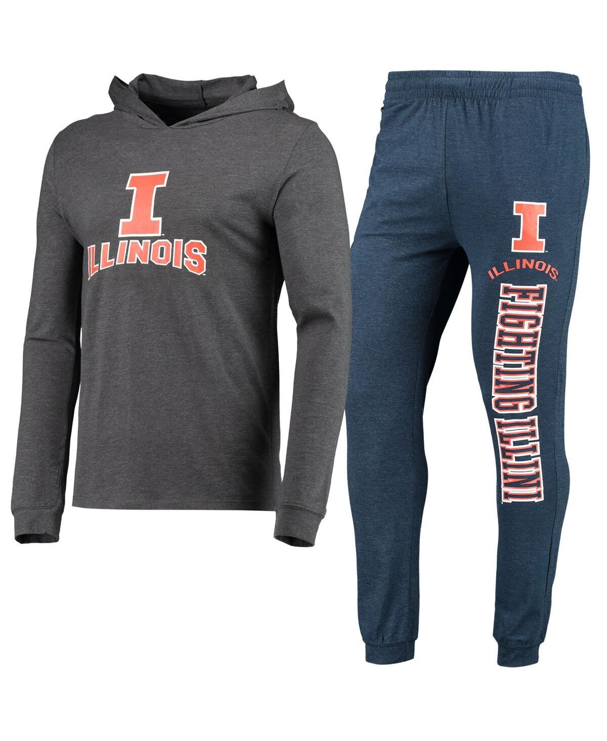 Men's Heathered Navy, Heathered Charcoal Illinois Fighting Illini Meter Long Sleeve Hoodie T-shirt and Jogger Pants Set