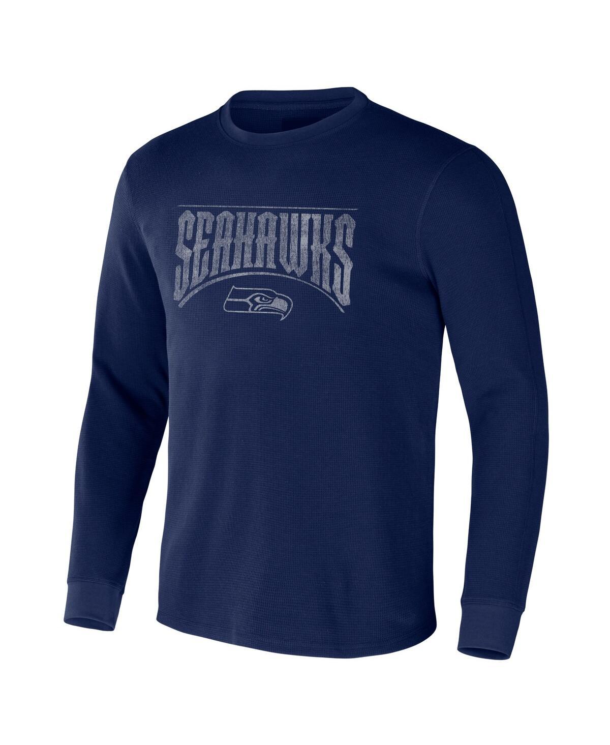 Men's NFL x Darius Rucker Collection by College Navy Distressed Seattle Seahawks Long Sleeve Thermal T-shirt