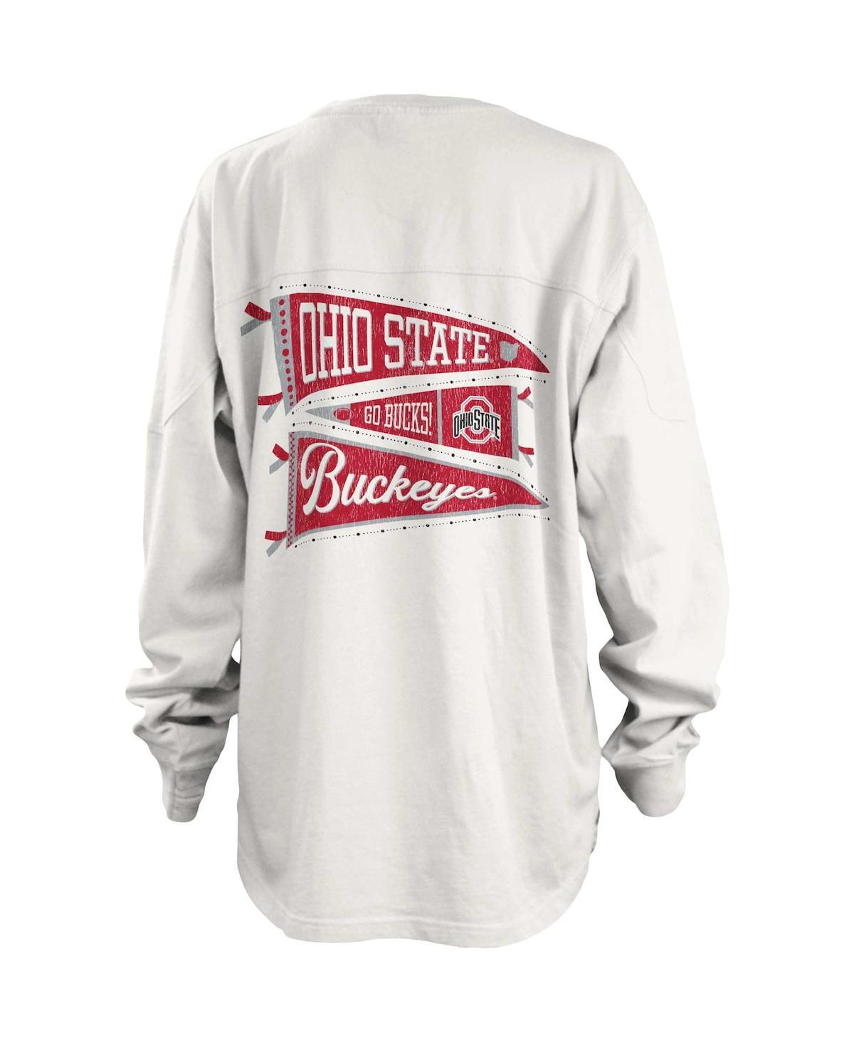 Women's White Ohio State Buckeyes Pennant Stack Oversized Long Sleeve T-shirt