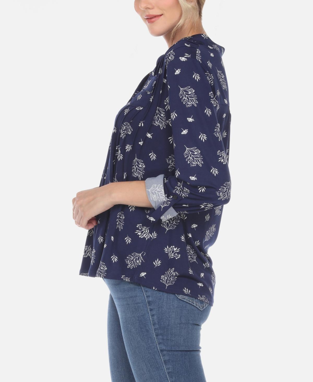 Women's Pleated Leaf Print Blouse