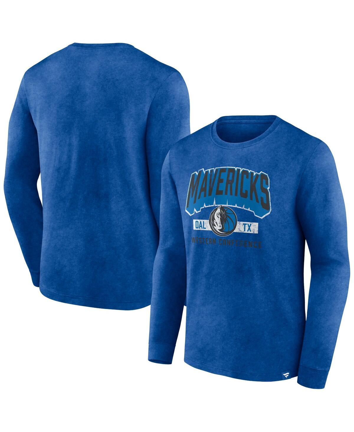 Men's Heather Royal Distressed Dallas Mavericks Front Court Press Snow Wash Long Sleeve T-shirt