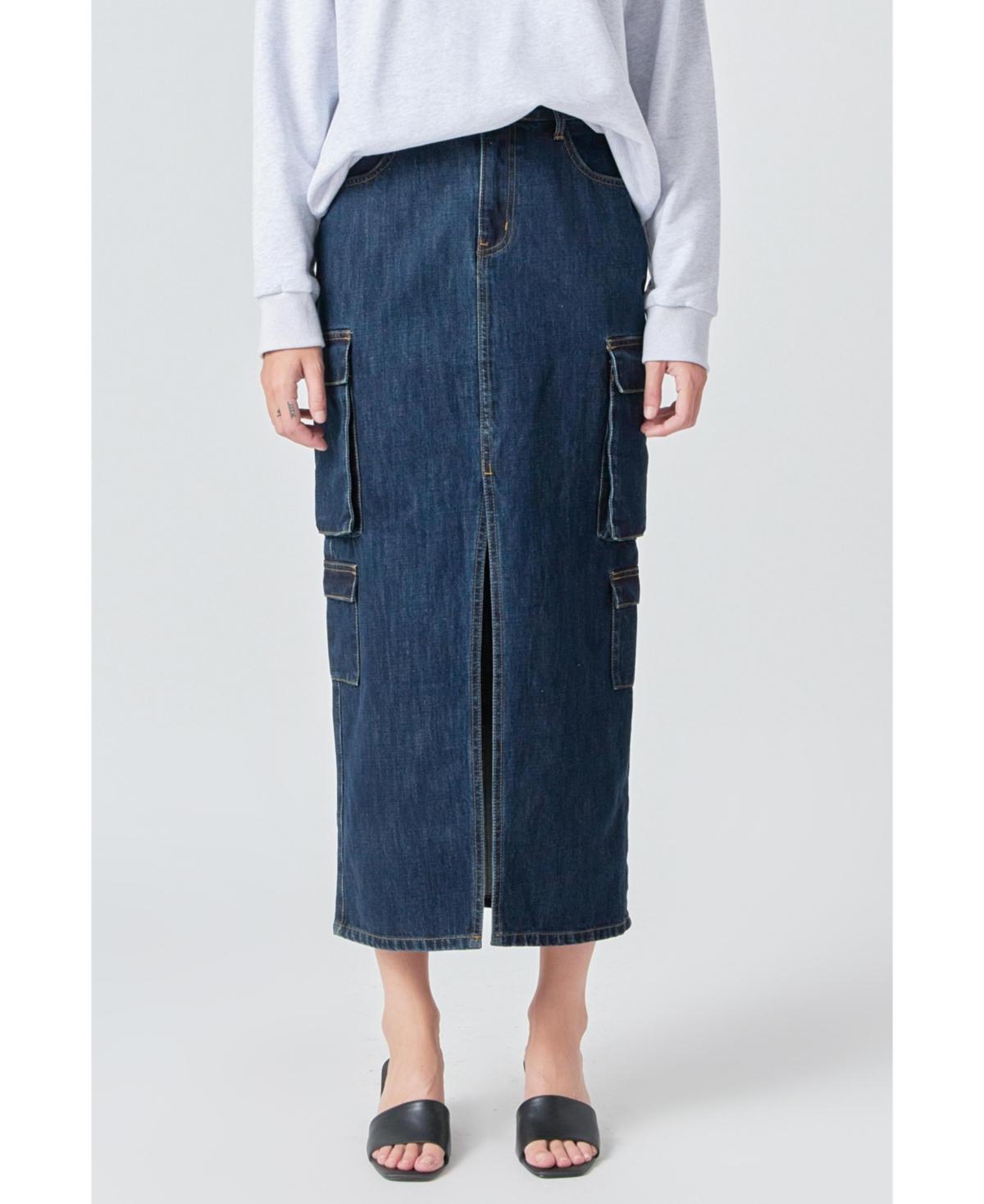 Women's Denim Cargo Maxi Skirt