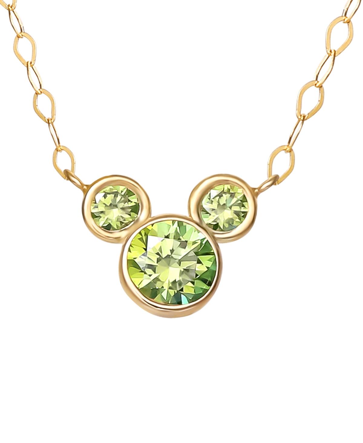 Mickey Mouse Cubic Zirconia Birthstone Pendant Necklace with 15" Chain in 14k Yellow Gold