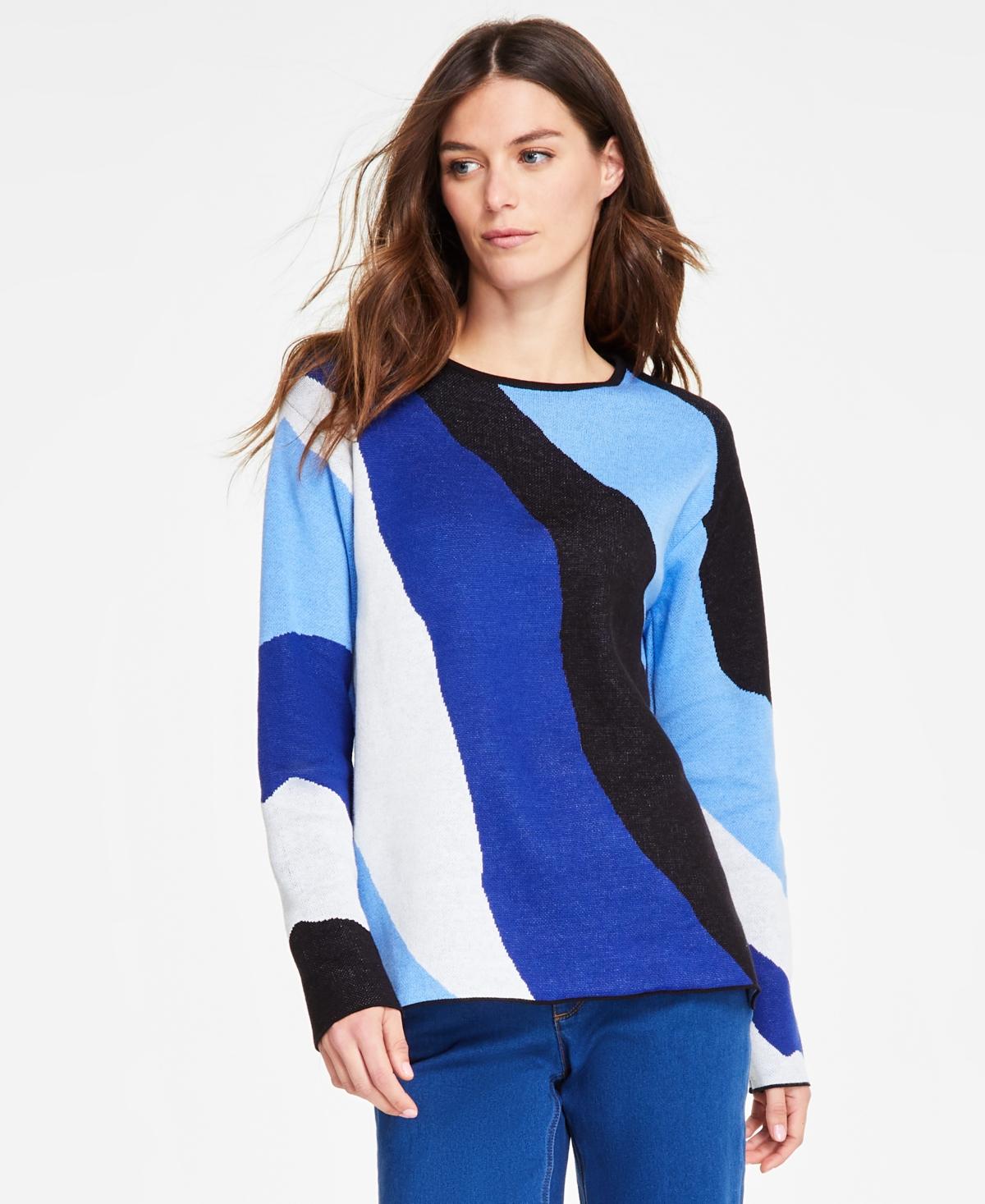 Women's Colorblocked Waves Round-Neck Sweater