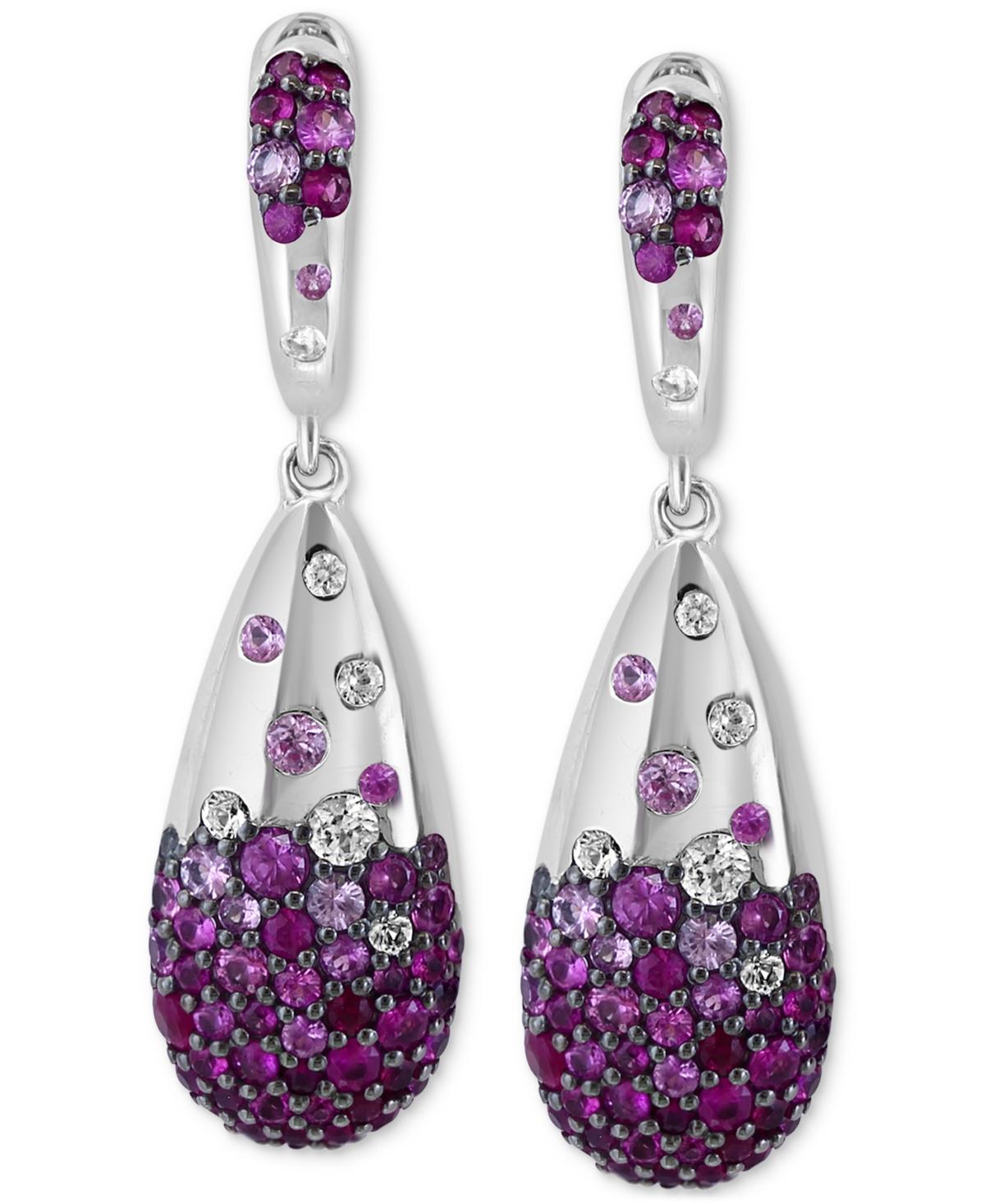 EFFY® Ruby (1-1/2 ct. t.w.) & White Sapphire (3/4 ct. t.w.) Ombré Cluster Drop Earrings in Sterling Silver