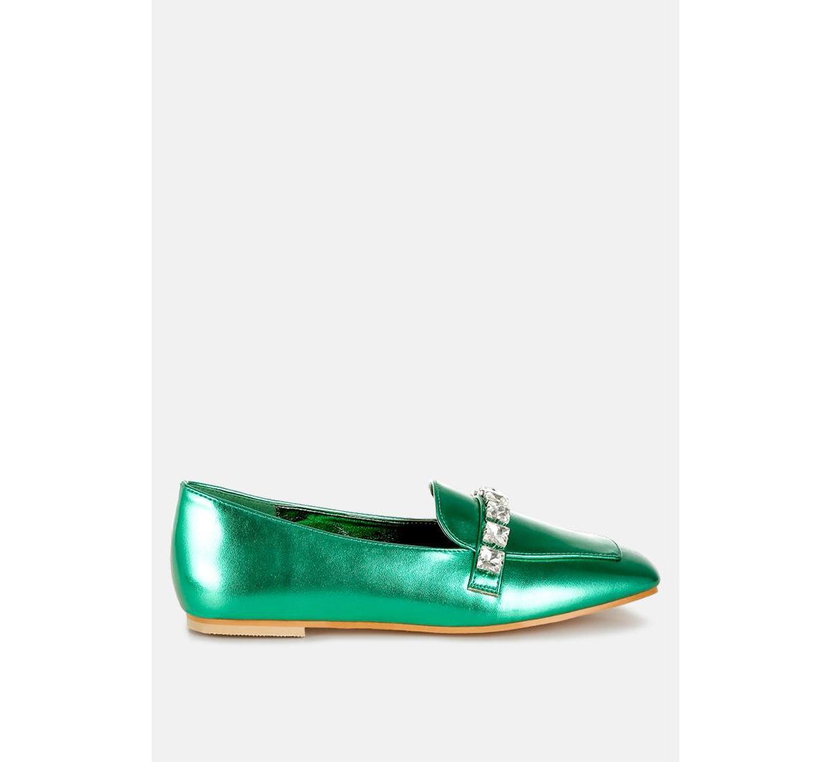 Celosia Metallic Diamante Strap Loafers