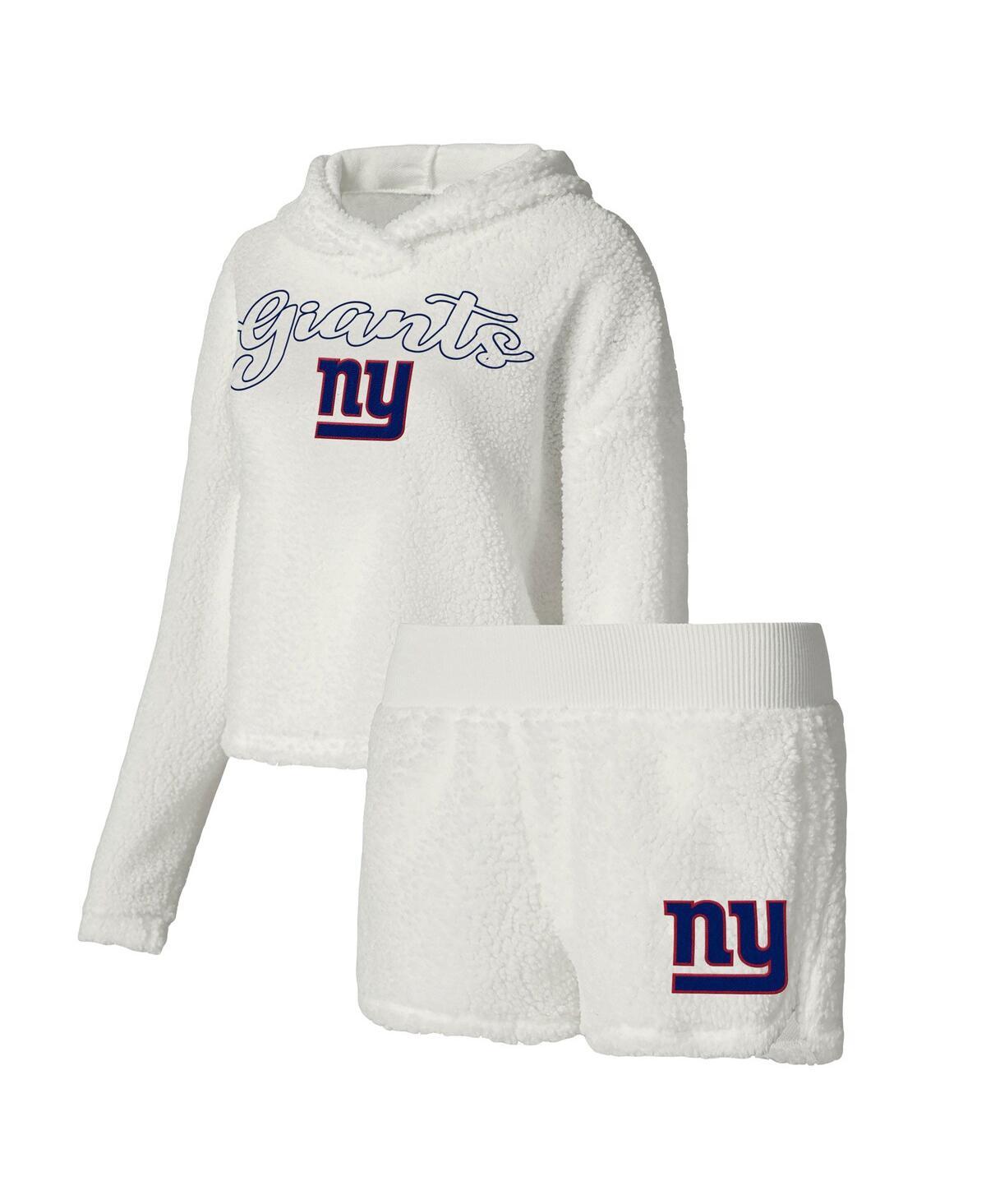 Women's White New York Giants Fluffy Pullover Sweatshirt and Shorts Sleep Set