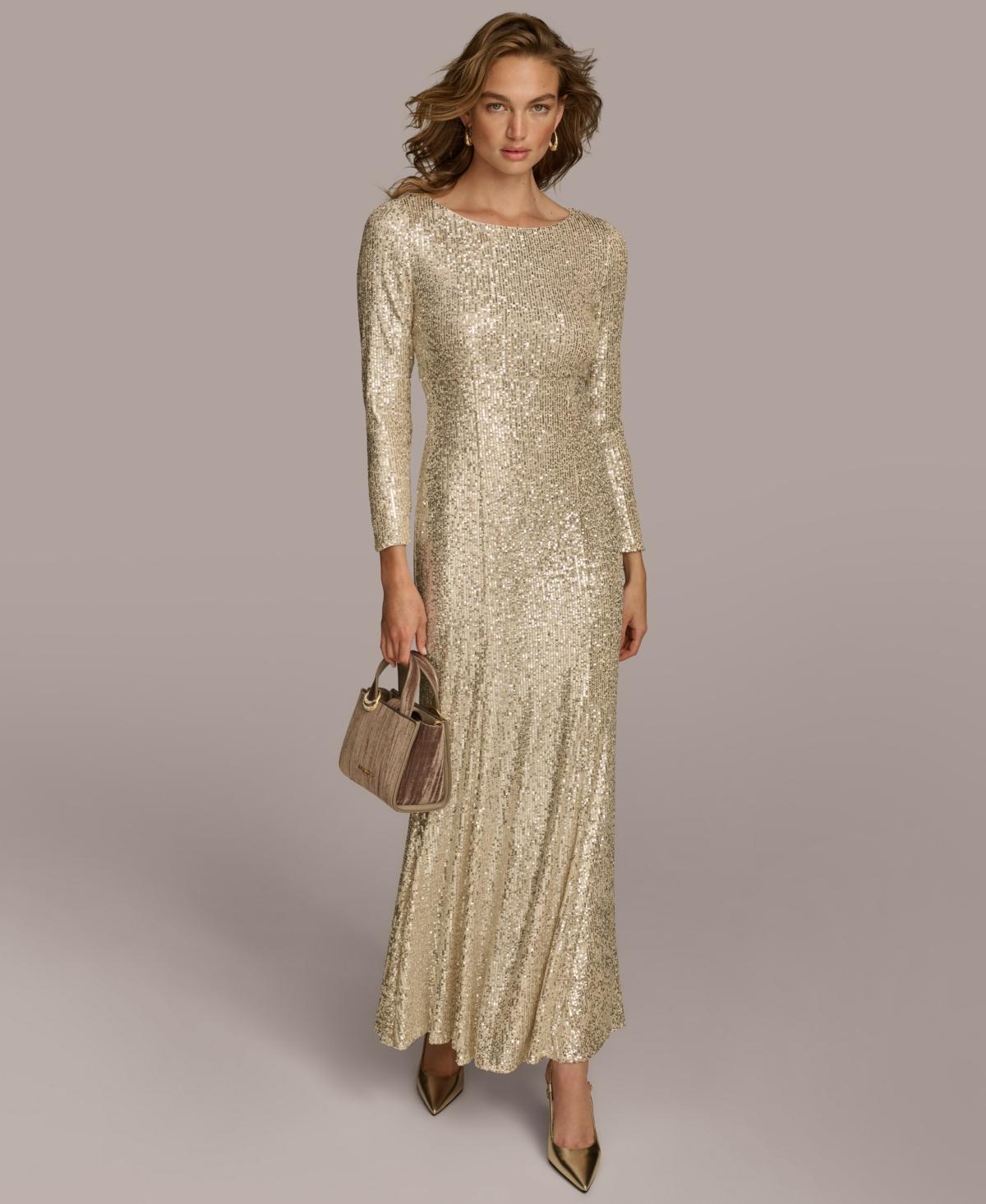 Women's Sequin Jewel-Neck Gown