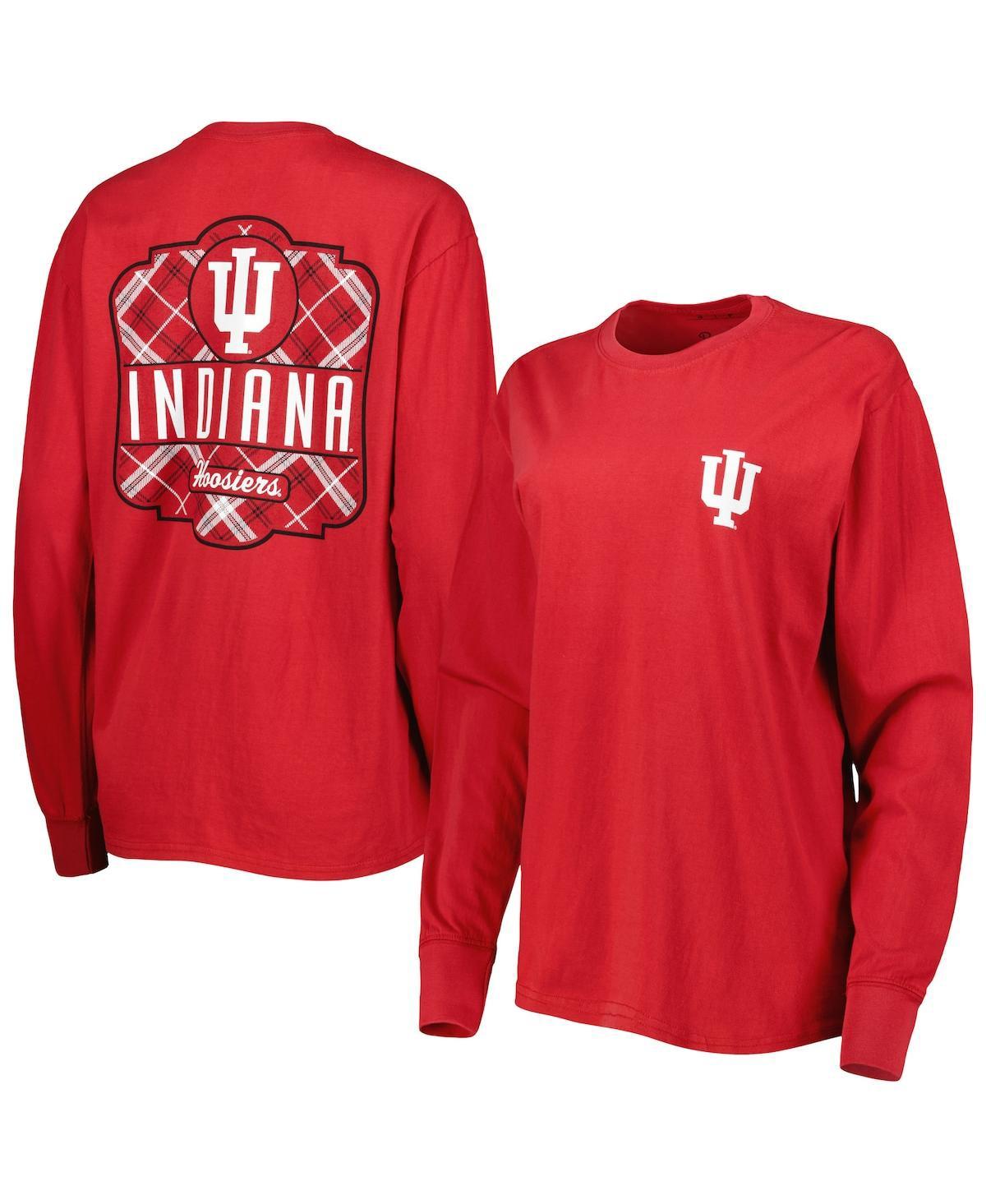 Women's Crimson Indiana Hoosiers Valencia Plaid 2-Hit Long Sleeve T-shirt