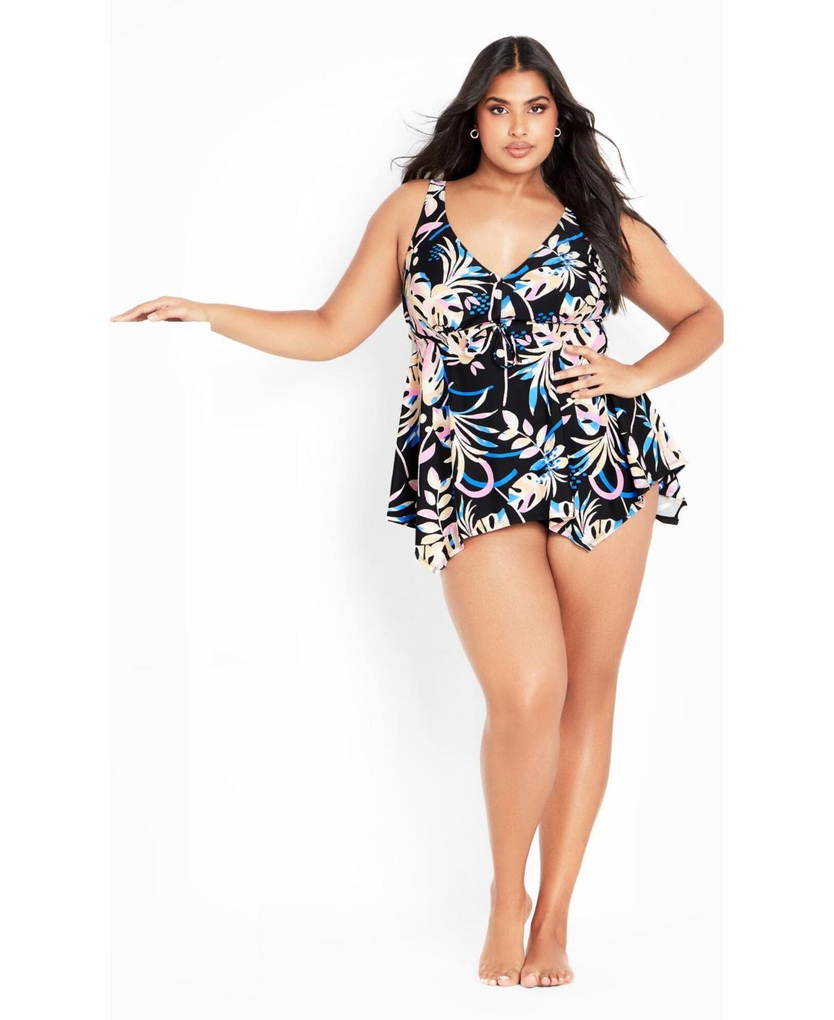 Plus Size Sharkbite Print Tankini Top