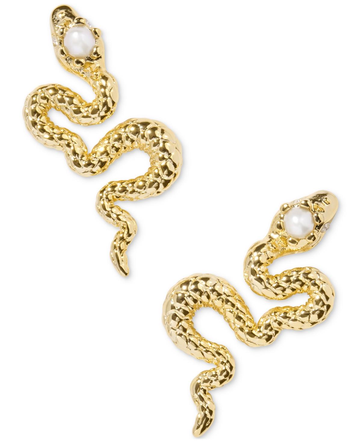 14k Gold-Plated Cultured Freshwater Pearl Snake Stud Earrings