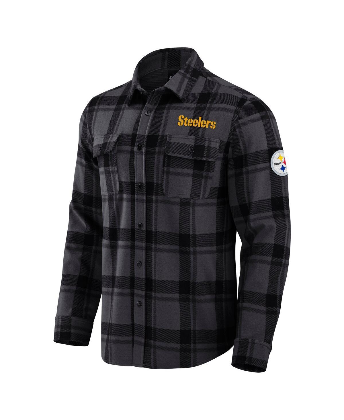 Men's Black Pittsburgh Steelers Plaid Button-Up Shirt