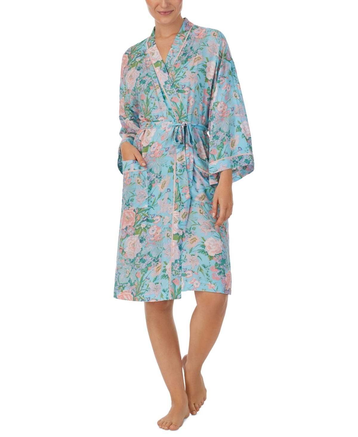 Women's Floral 3/4-Sleeve Wrap Robe