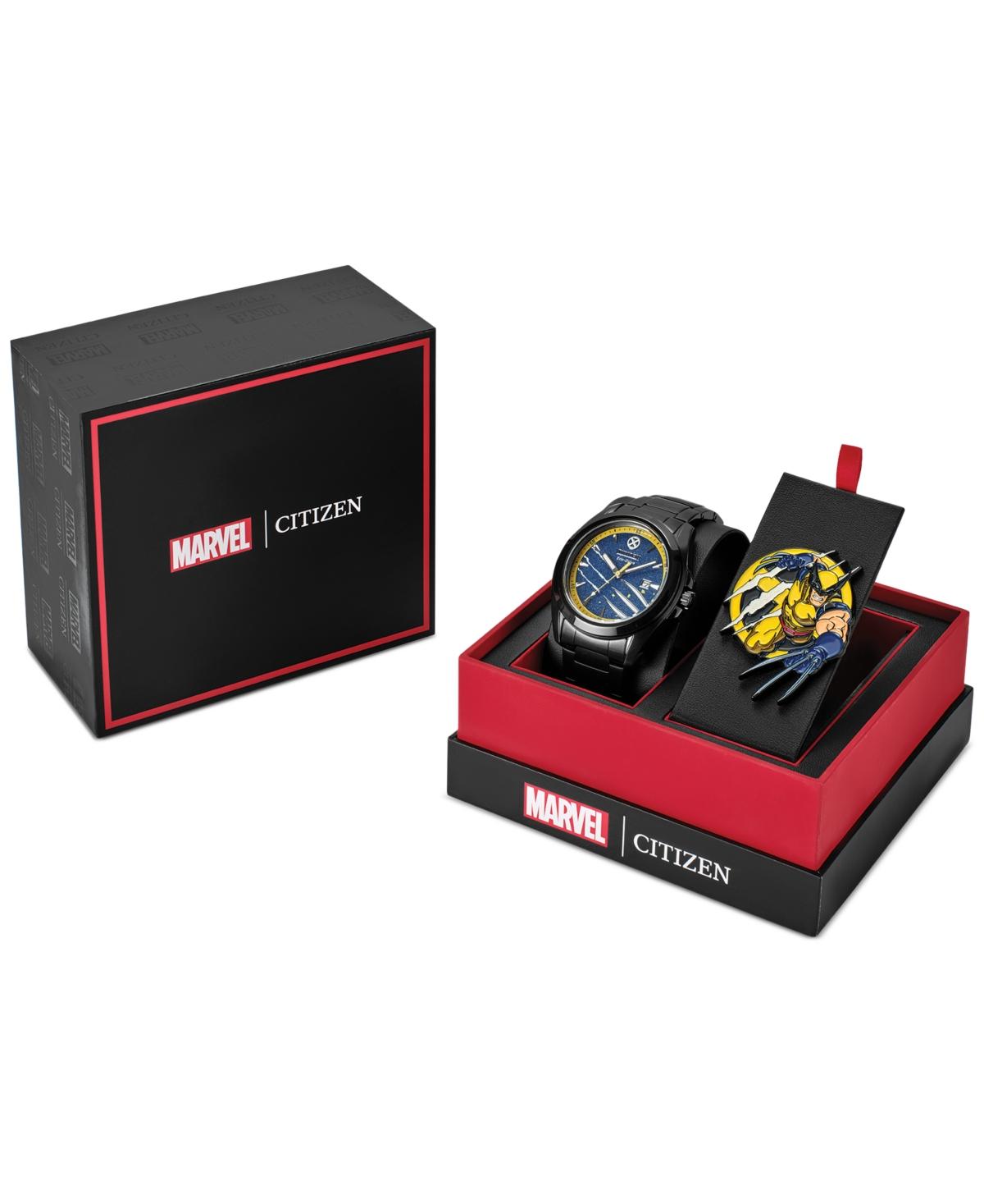 Eco-Drive Men's Marvel Wolverine Black-Tone Stainless Steel Bracelet Watch 43mm Gift Set