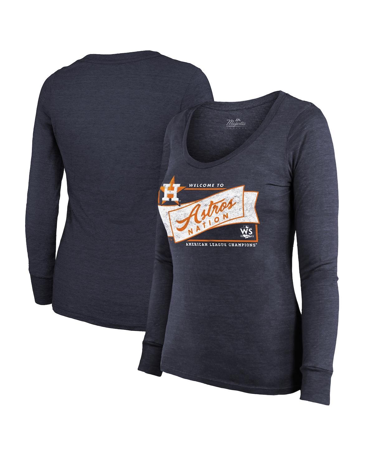 Women's Threads Navy Houston Astros 2022 American League Champions Tri-Blend Long Sleeve Scoop Neck T-shirt