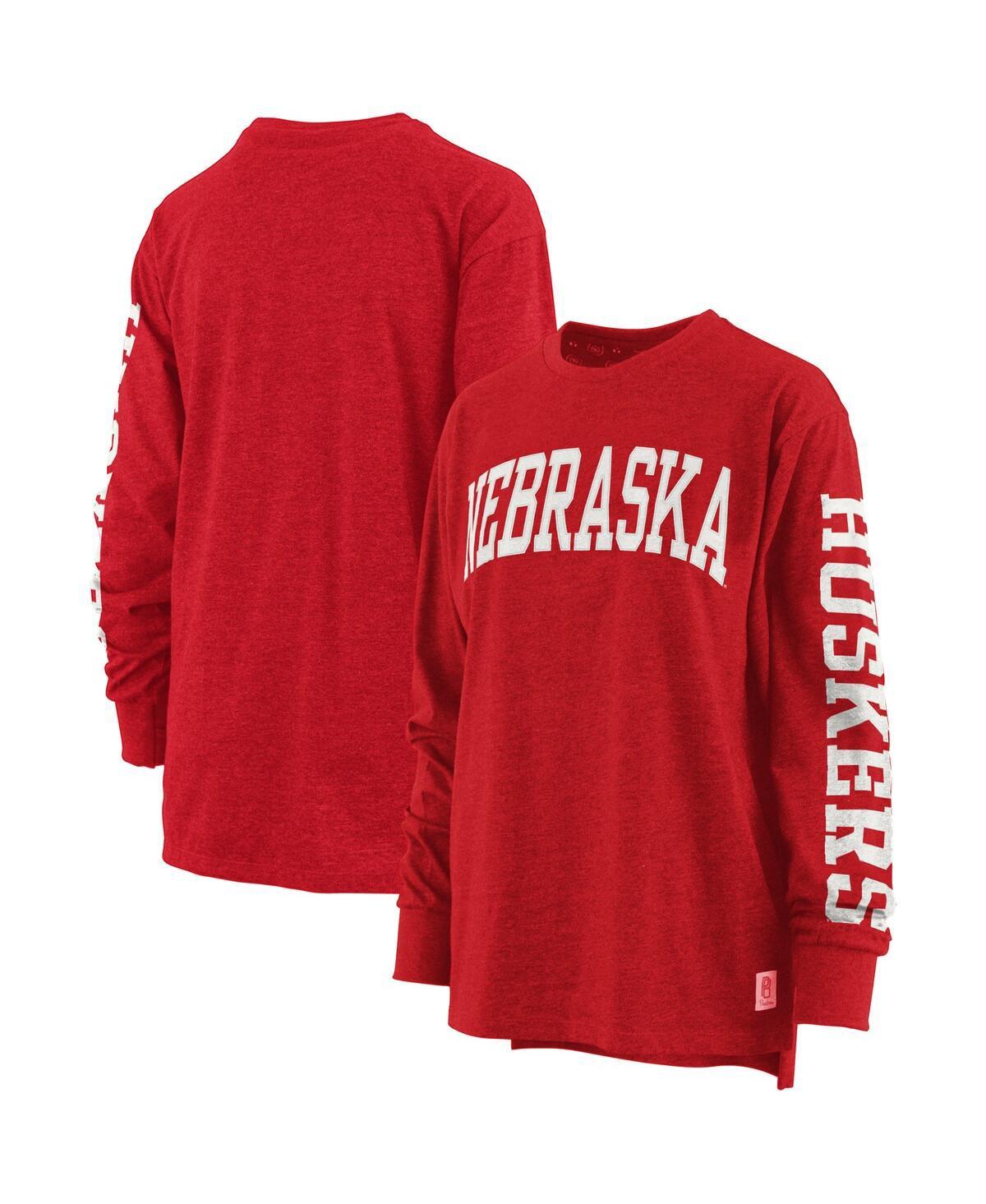 Women's Scarlet Nebraska Huskers Plus Size Two-Hit Canyon Long Sleeve T-shirt