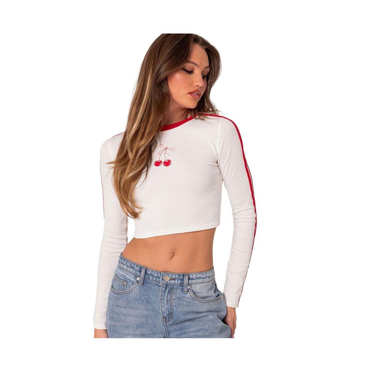 Women's Cherry On Top long sleeve cropped t shirt