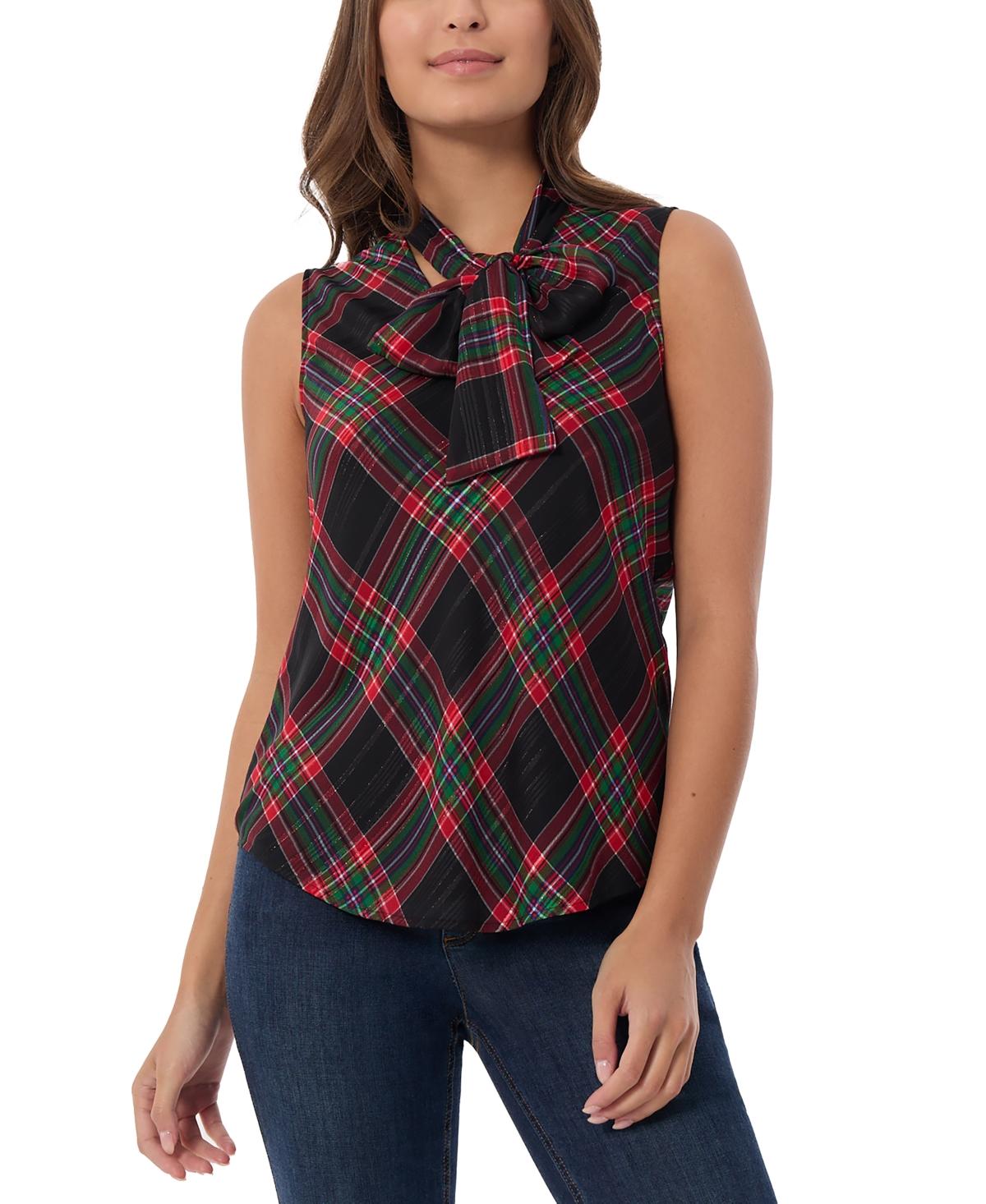 Petite Plaid-Print Bow-Tie Sleeveless Top