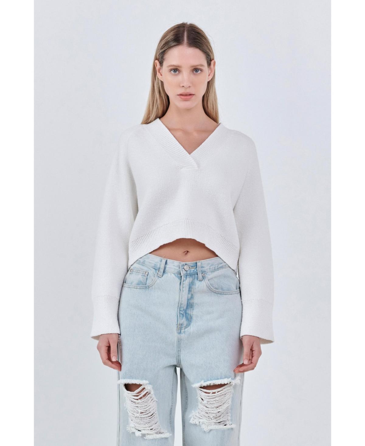 Women's V-neck Cropped Knit Sweater