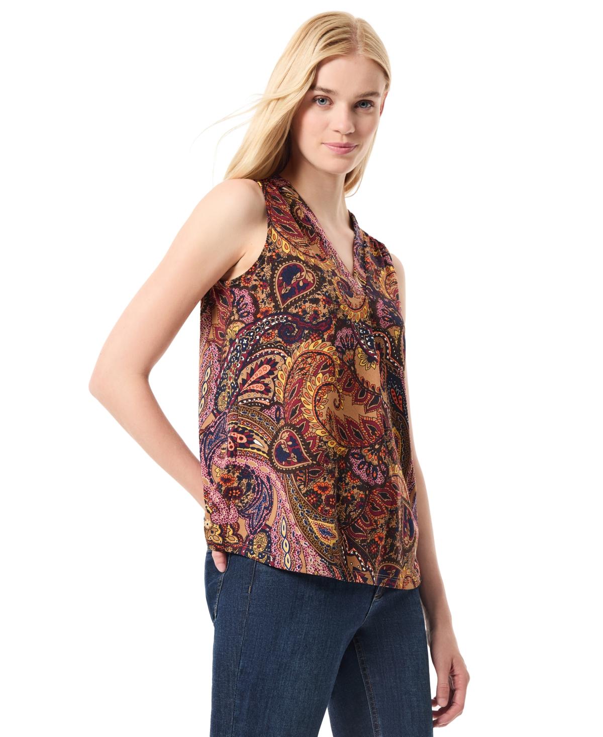 Women's Paisley-Print Pleat-Front V-Neck Top