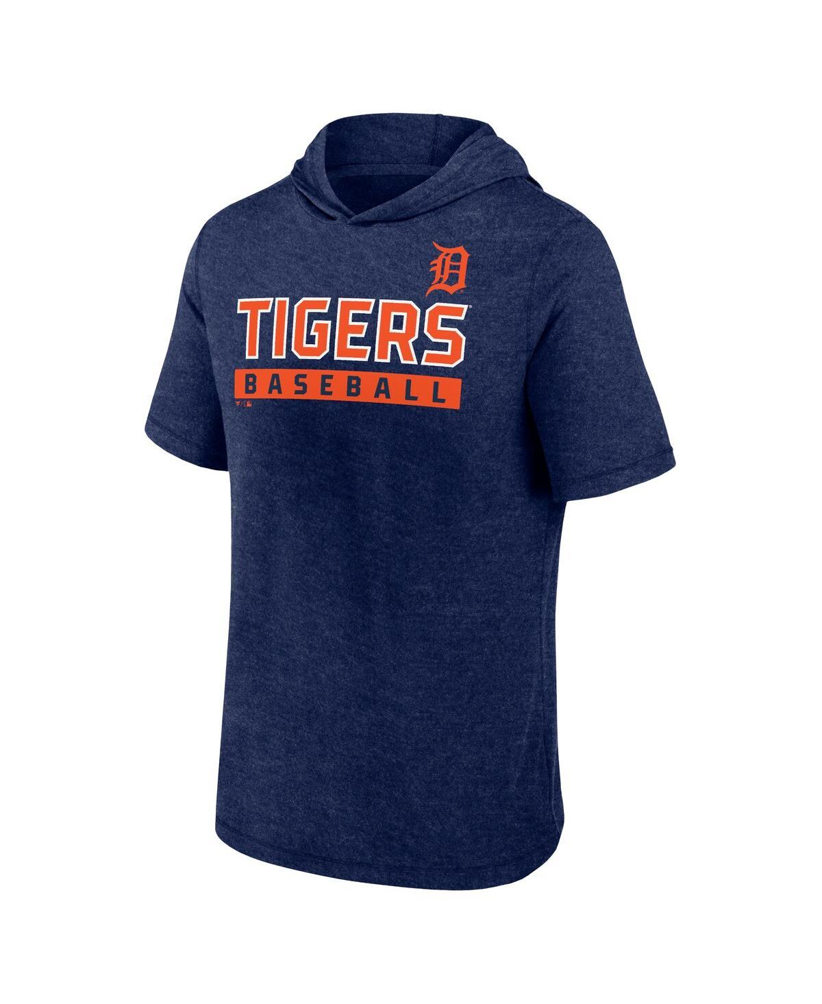 Men's Heather Navy Detroit Tigers Push Short Sleeve Pullover Hoodie