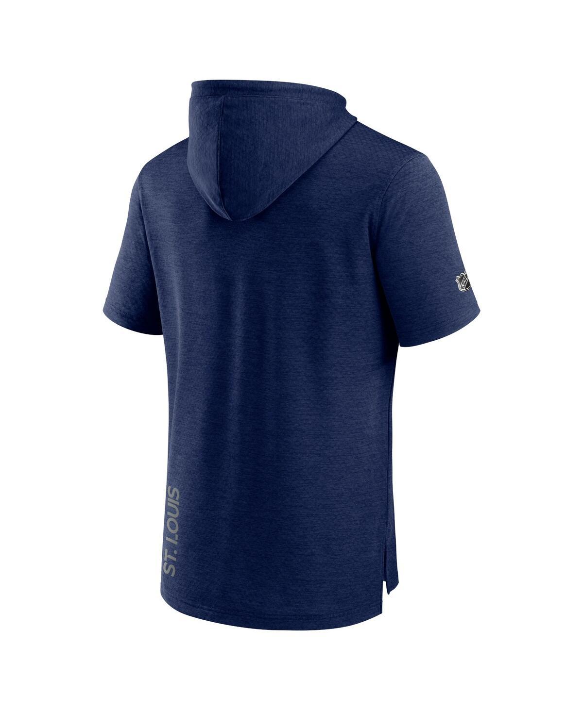 Men's Heather Navy St. Louis Blues Authentic Pro Short Sleeve Pullover Hoodie