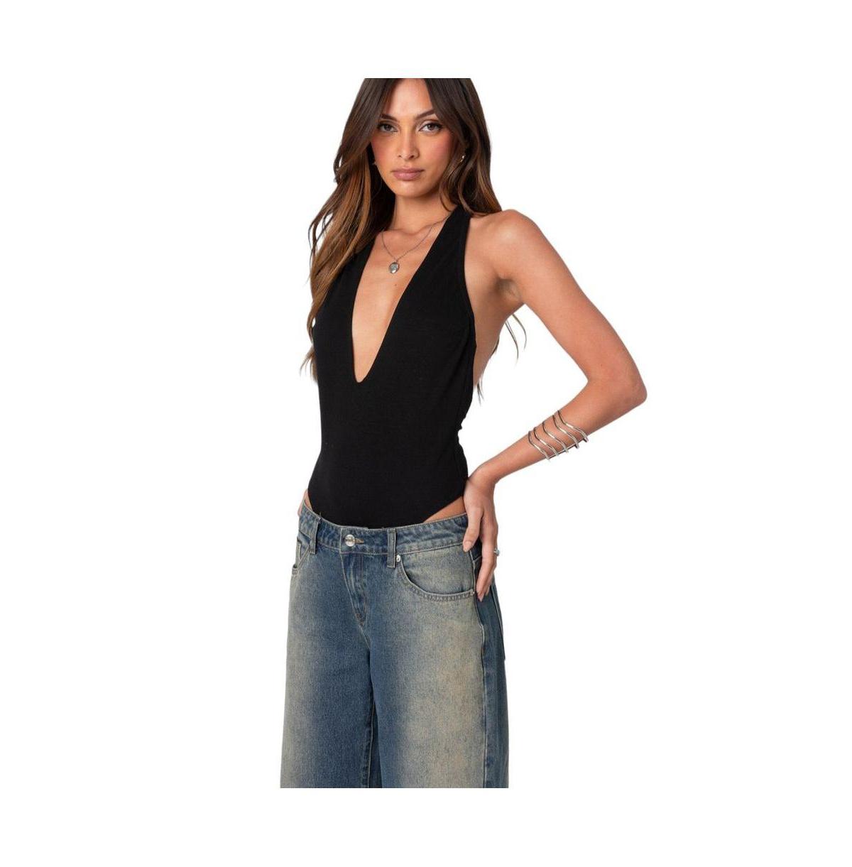 Women's Deep V Backless Bodysuit