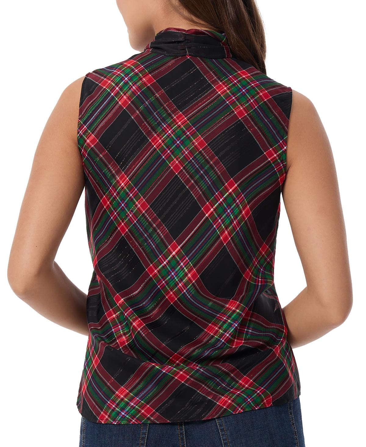 Petite Plaid-Print Bow-Tie Sleeveless Top