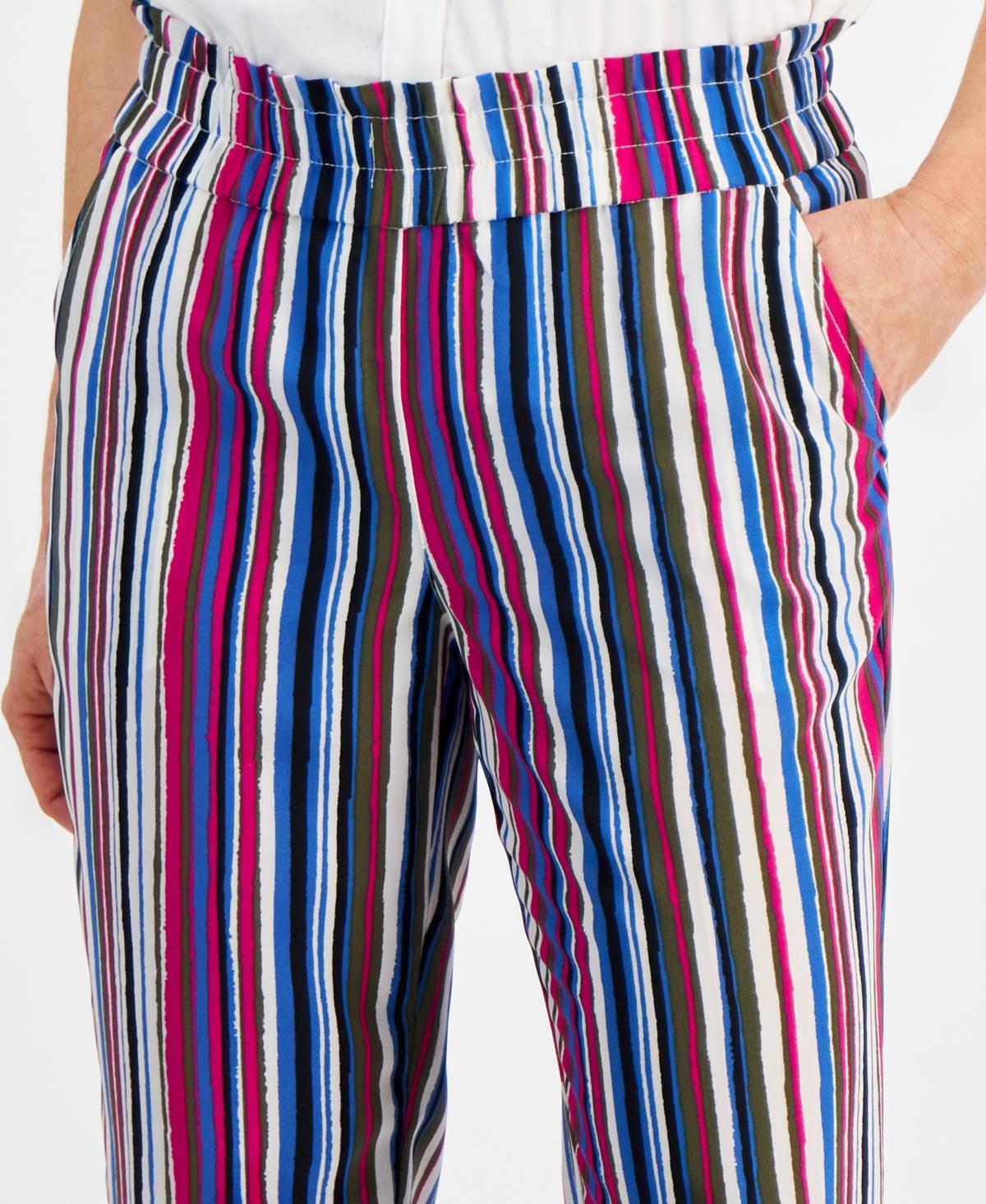 Petite High Rise Striped Pull-On Pants