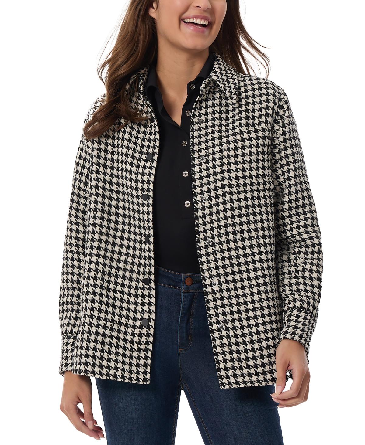 Petite Houndstooth Snap-Front One-Pocket Jacket