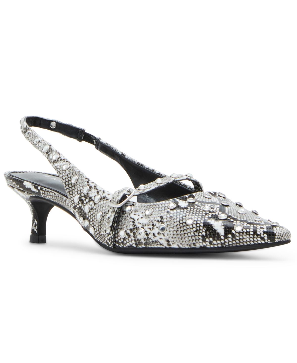 Krystall Rhinestone Pointed-Toe Slingback Kitten-Heel Pumps