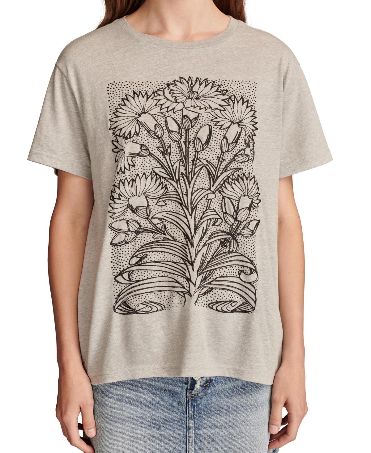 Women's Floral Embroidered Cotton Boyfriend T-Shirt