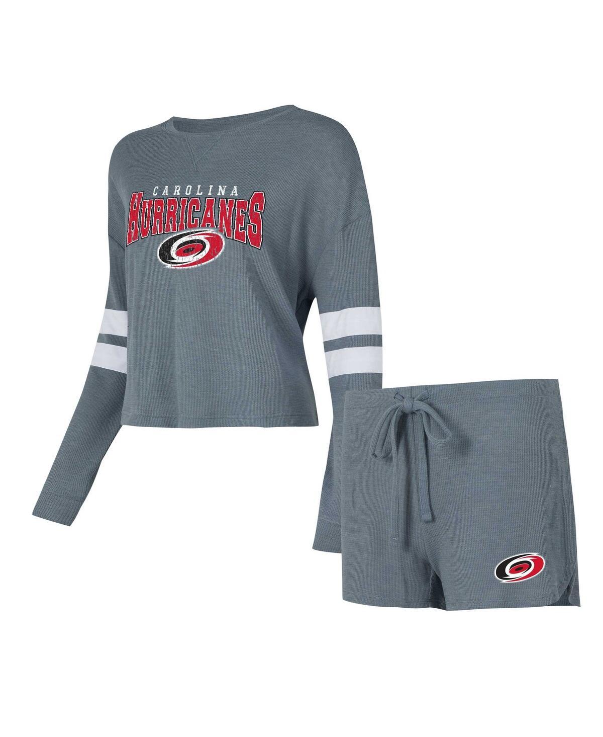 Women's Gray Distressed Carolina Hurricanes Meadow Long Sleeve T-shirt and Shorts Sleep Set