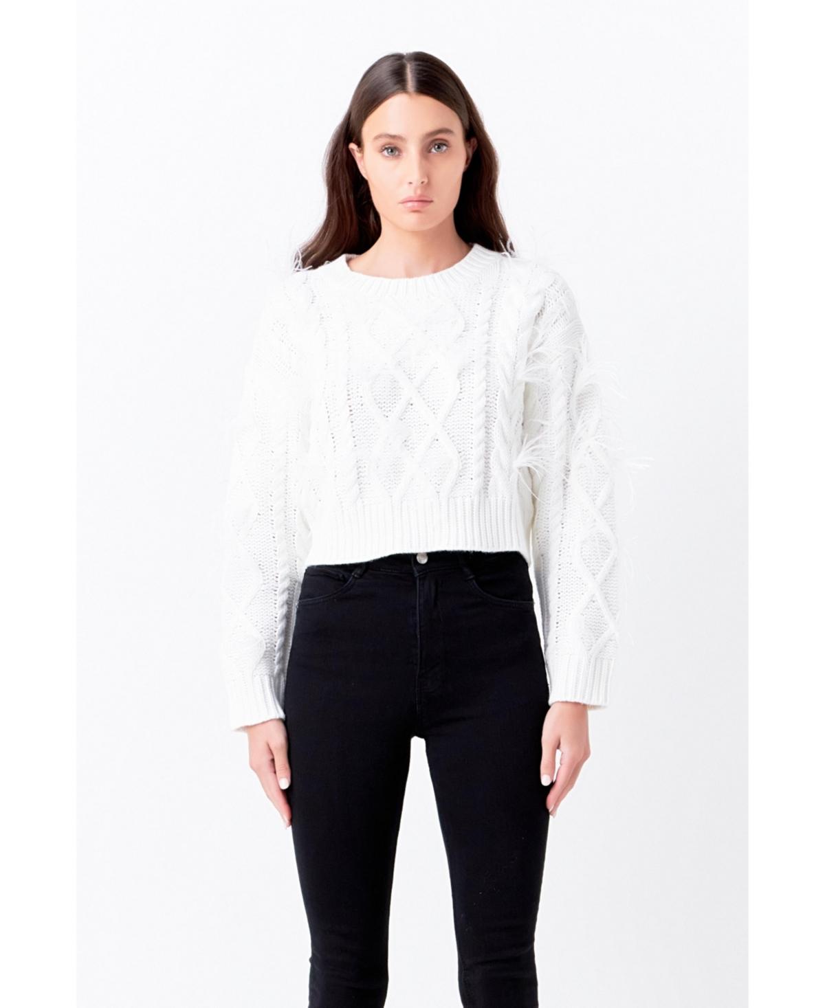 Women's Feather Detail Cropped Sweater