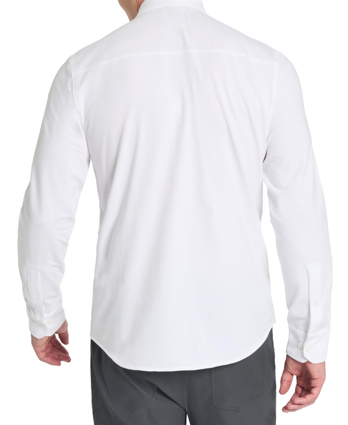 Men's Slim-Fit Plain White Performance Long-Sleeve Button-Down Shirt