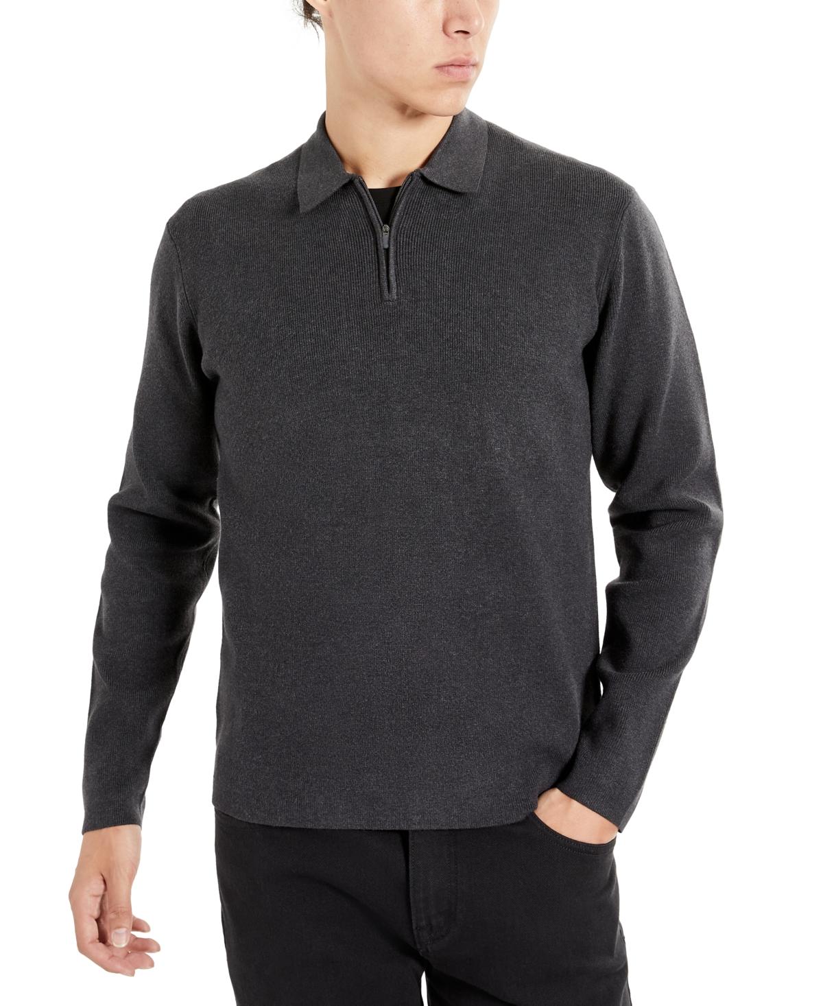 Men's Slim-Fit Zip-Placket Long Sleeve Polo Sweater