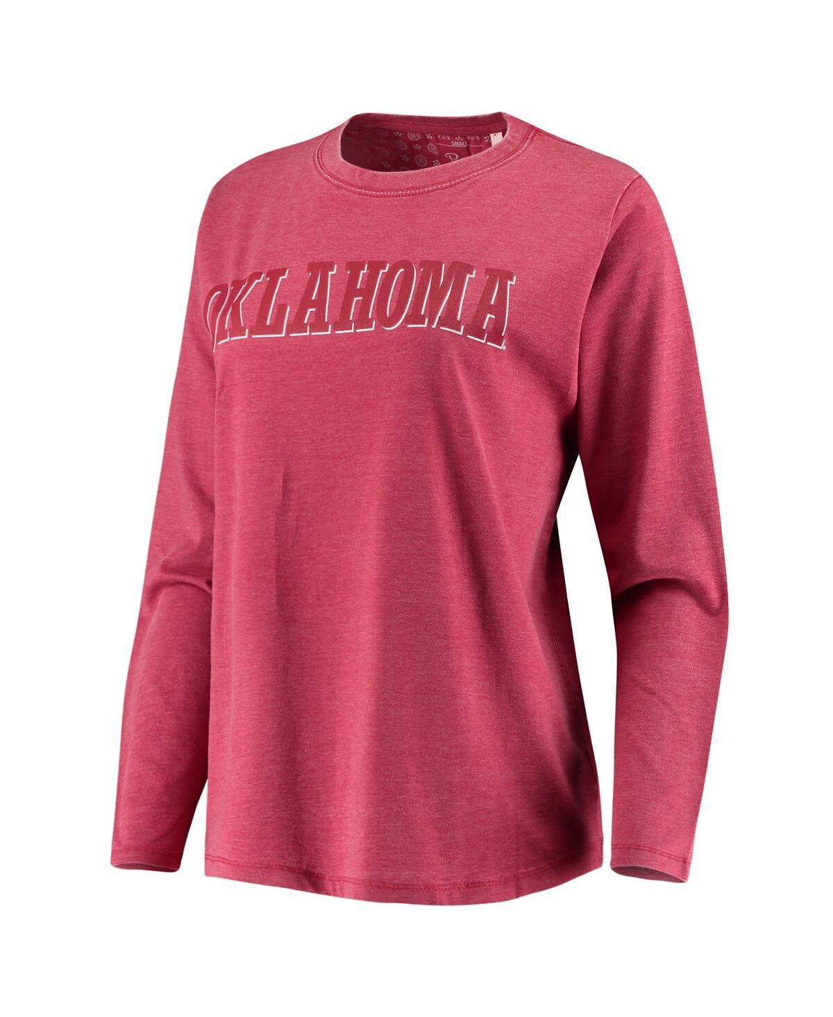 Women's Crimson Oklahoma Sooners Tonal Block Vintage Wash Long Sleeve T-shirt