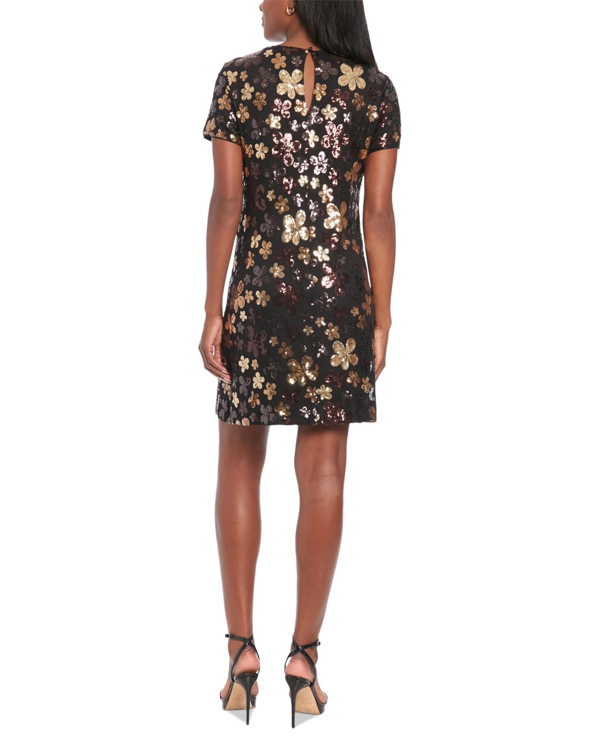 Women's Floral Sequin Short-Sleeve Shift Dress