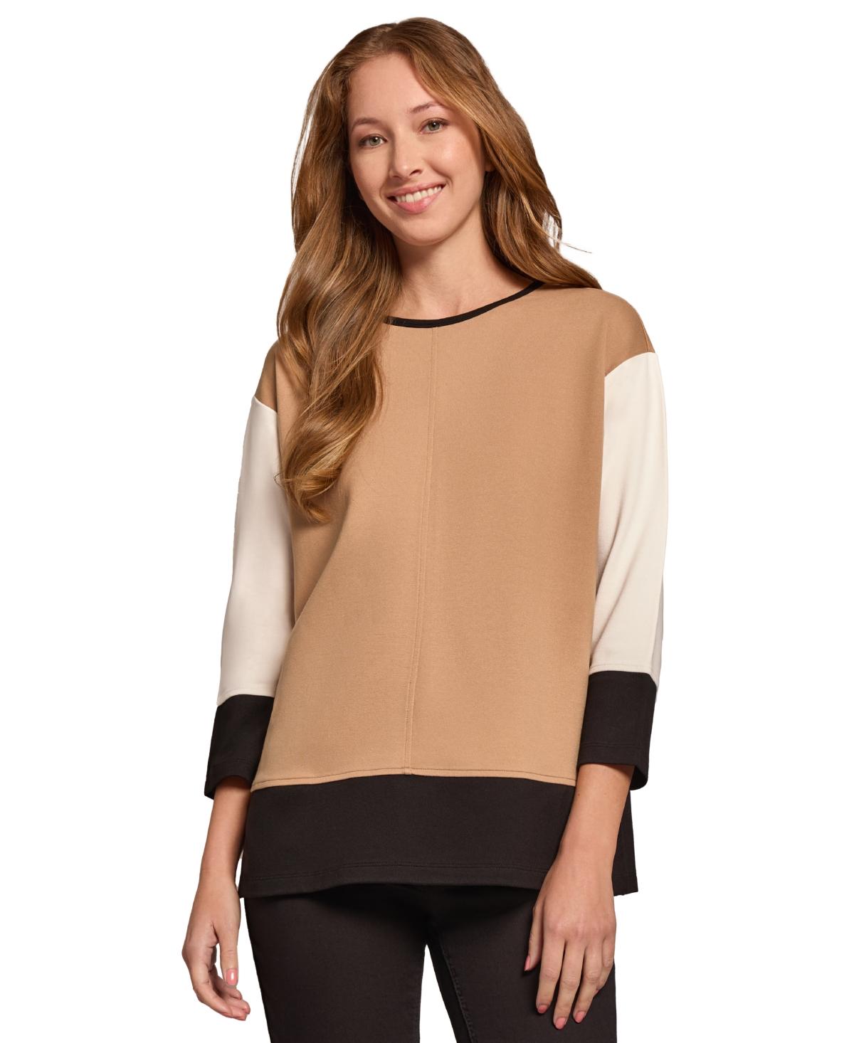 Women's Colorblocked Seamed-Sleeve Tunic Sweater