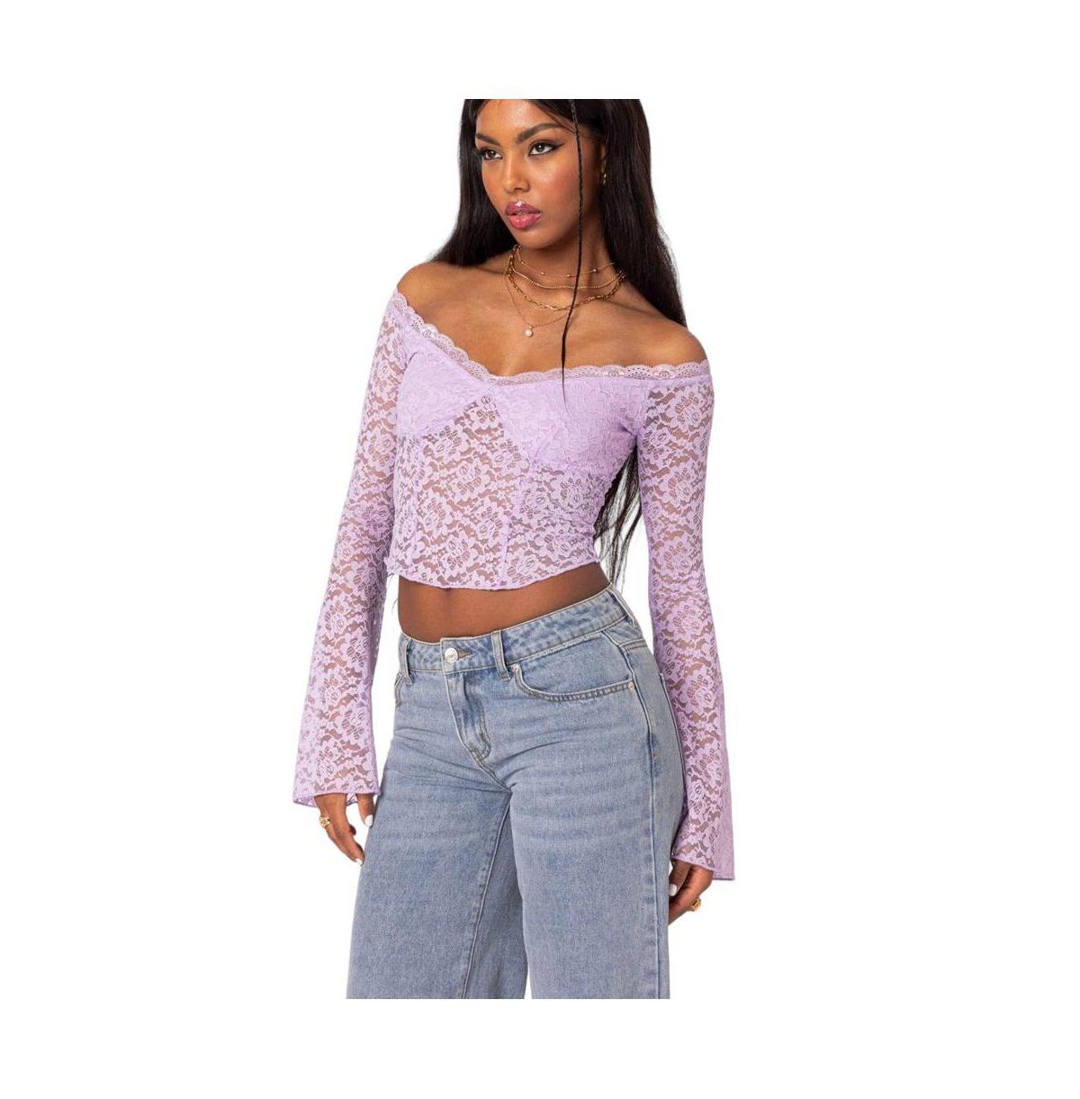 Women's Linda Off Shoulder Sheer Lace Top