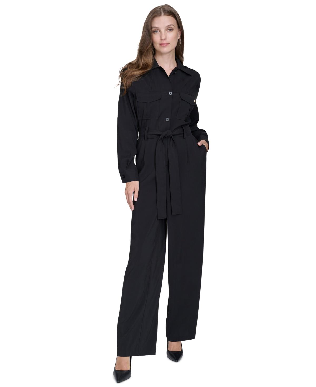 Women's Trench Tie-Waist Wide-Leg Long-Sleeve Jumpsuit   