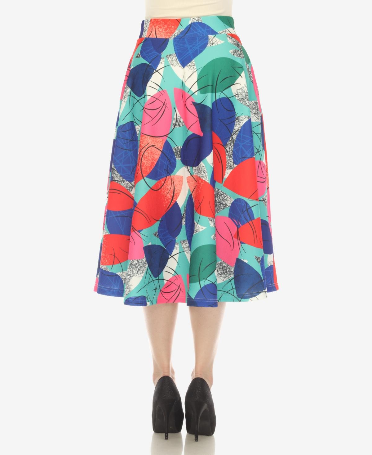 Women's Leaf Print Vintage Flared Midi Skirt