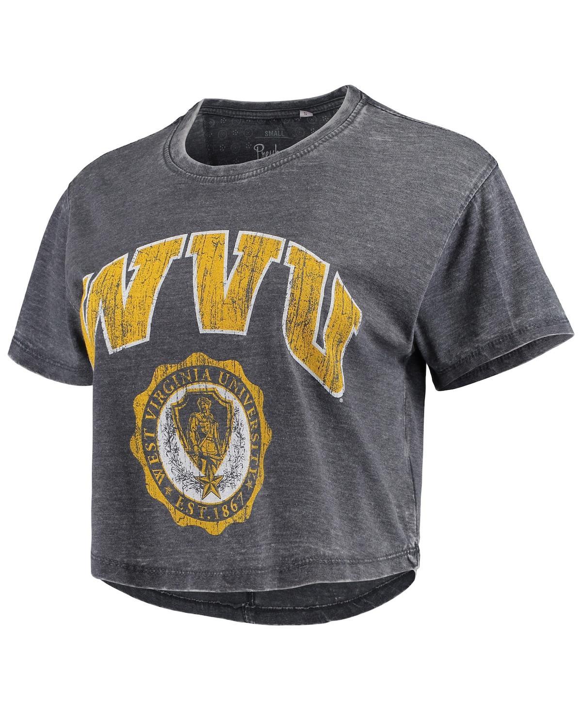 Women's Navy West Virginia Mountaineers Edith Vintage-Like Burnout Crop T-shirt