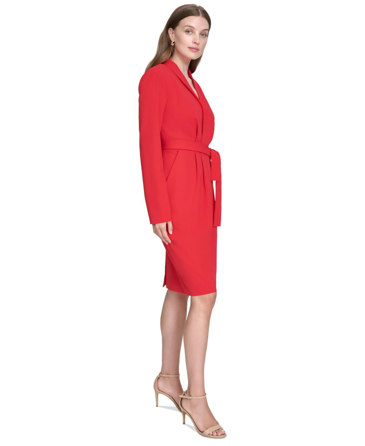 Women's V-Neck Belted Long-Sleeve Sheath Dress