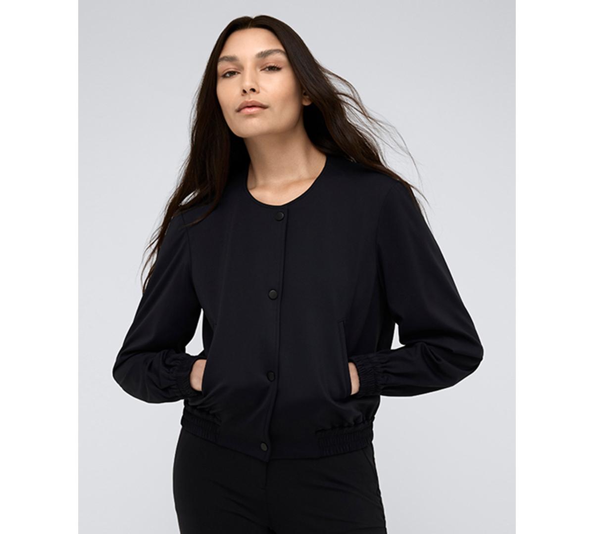 Women's Collarless Athletic Stretch Bomber Jacket