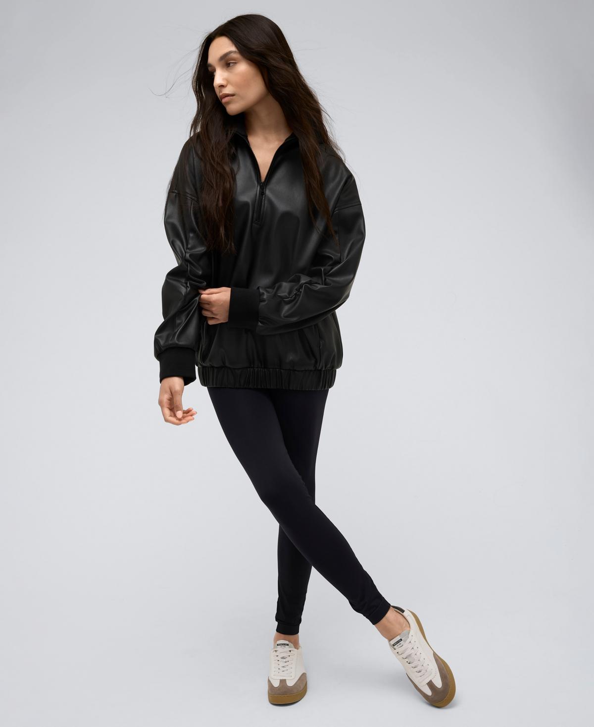 Women's Half-Zip Faux-Leather Sweater