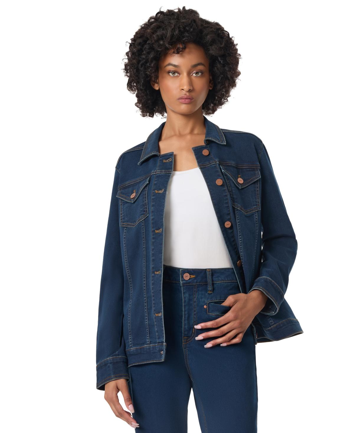 Petite Belted Button-Front Trucker Jacket