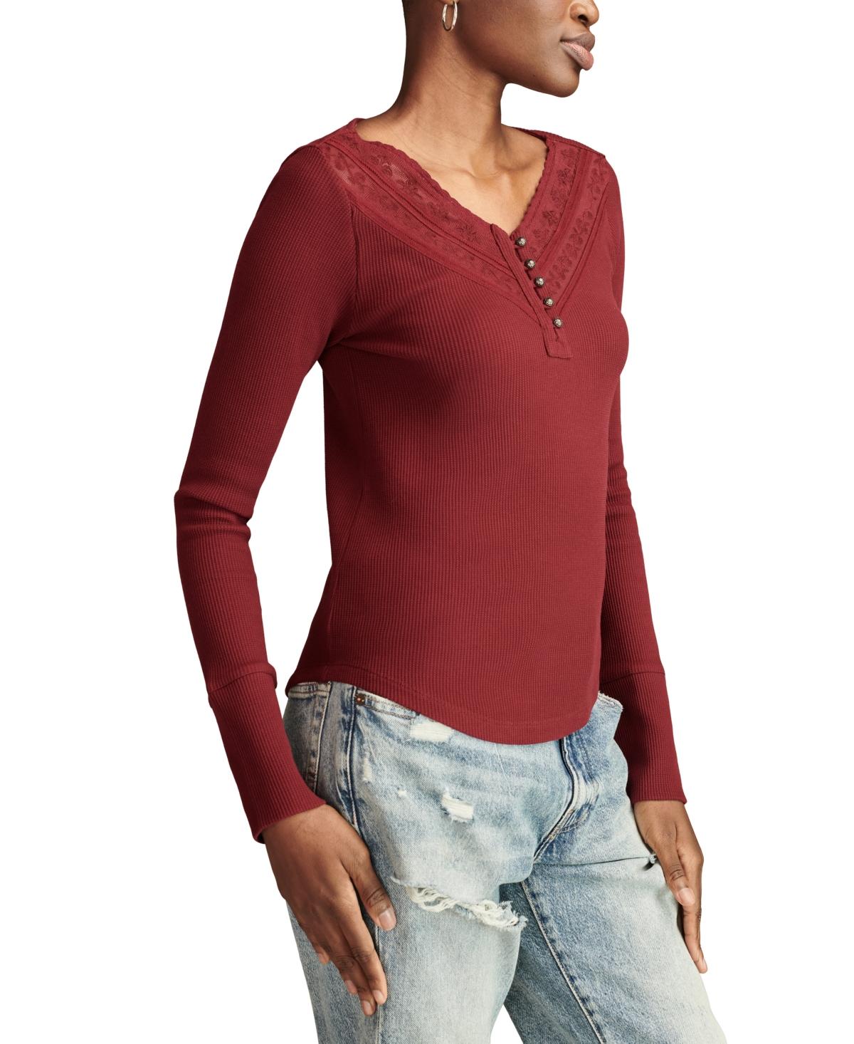 Women's Embroidered Mesh Henley Top 