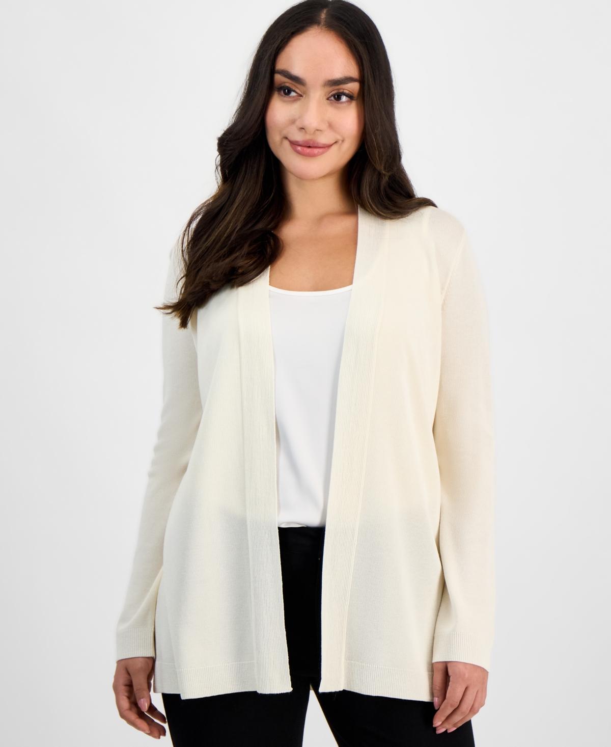 Petite Collarless Open-Front Long-Sleeve Cardigan 